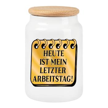 ABSCHIED KOLLEGEN - LETZTER ARBEITSTAG - Keksdose mit Holzdeckel - Weiß - Vorne