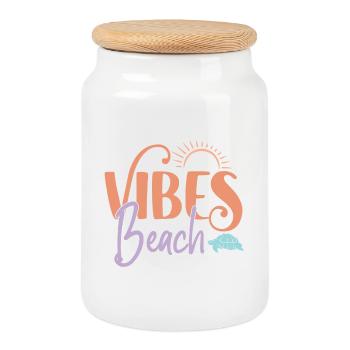Strand-Vibes - Keksdose mit Holzdeckel - Weiß - Vorne