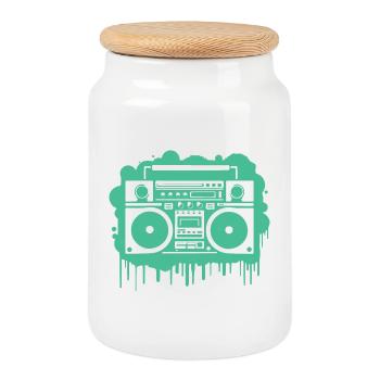 Cyan Ghettoblaster (durchsichtig) - Keksdose mit Holzdeckel - Weiß - Vorne