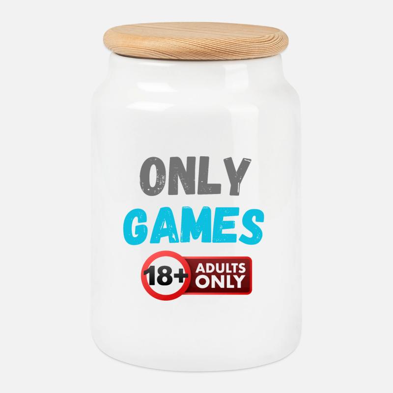 Nur Spiele 18+ Logo - Keksdose mit Holzdeckel - Weiß