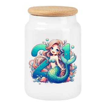 21 Years Mermaid Sweet Birthday Gift - Cookie Jar with Wooden Lid - white - Front