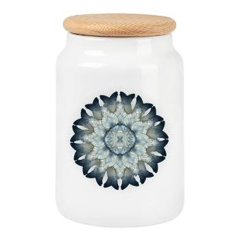 Ornement d’aile de papillon dans des tons délicats de bleu - Boîte à biscuits avec couvercle en bois - blanc - Devant