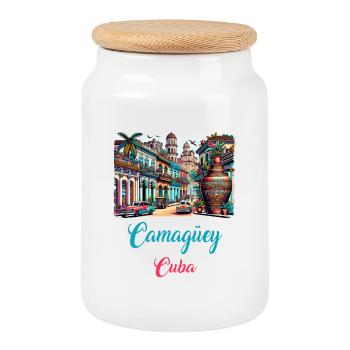 Camagüey Kuba Stadt Urlaub Design - Keksdose mit Holzdeckel - Weiß - Vorne
