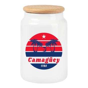 Camagüey Kuba Palmen Karibik Design - Keksdose mit Holzdeckel - Weiß - Vorne