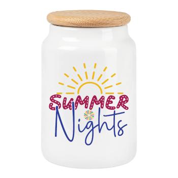 Summer Nights - Cookie Jar with Wooden Lid - white - Front
