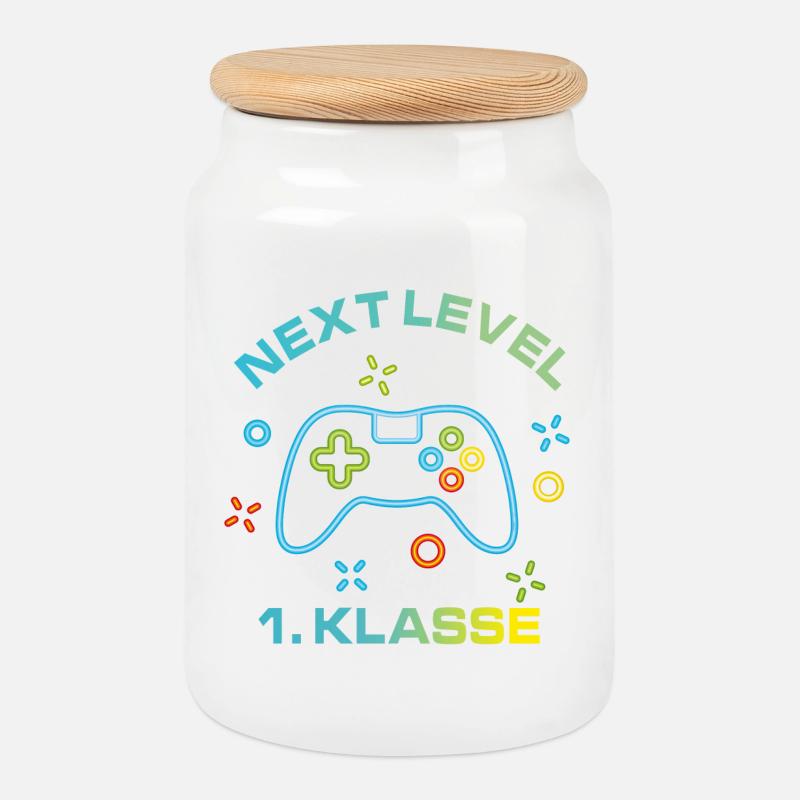 Colorful Game Console Next Level 1st Class - Cookie Jar with Wooden Lid - white