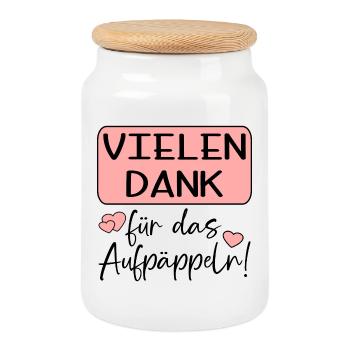 GUTE BESSERUNG - AUFPÄPPELN - Keksdose mit Holzdeckel - Weiß - Vorne