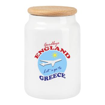 Grèce adieu avion voyage design - Boîte à biscuits avec couvercle en bois - blanc - Devant