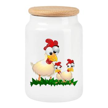 CHICKENS ROOSTER HEN - Cookie Jar with Wooden Lid - white - Front