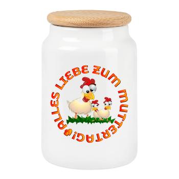 Alles Liebe zum Muttertag Hühner - Keksdose mit Holzdeckel - Weiß - Vorne