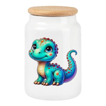 Dinosaur - Cookie Jar with Wooden Lid - white - Front