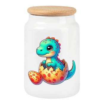 Dinosaur - Cookie Jar with Wooden Lid - white - Front