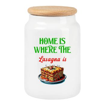 Home is where the lasagna is - Cookie Jar with Wooden Lid - white - Front