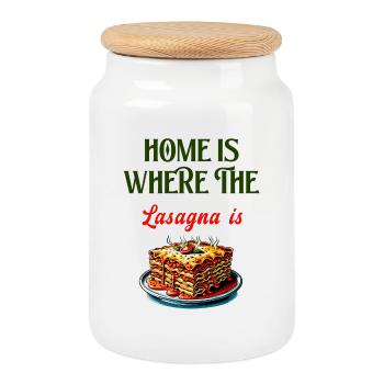 Home is where the lasagna is - Cookie Jar with Wooden Lid - white - Front