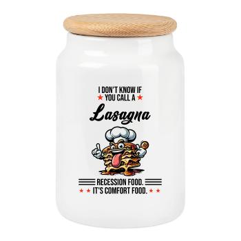 Eating lasagna during recession - Cookie Jar with Wooden Lid - white - Front