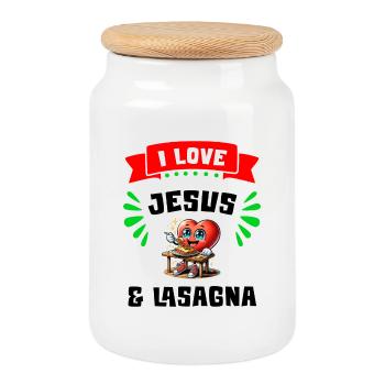 Ich liebe Jesus und Lasagne Italien Essen - Keksdose mit Holzdeckel - Weiß - Vorne