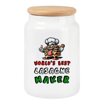 World's best lasagna maker Italia Food - Cookie Jar with Wooden Lid - white - Front