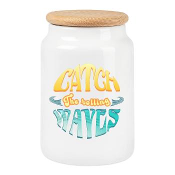 Surf et CatchTheWaves - Boîte à biscuits avec couvercle en bois - blanc - Devant