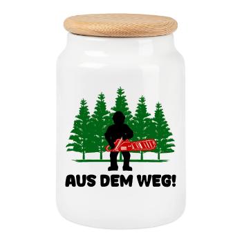 Saw Wood Statement Forestry Lumberjack Woodwork - Cookie Jar with Wooden Lid - white - Front