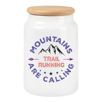 Trail Running - La montagne vous appelle - Boîte à biscuits avec couvercle en bois - blanc - Devant
