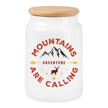 Mountains Are Calling - Outdoor Adventure - Cookie Jar with Wooden Lid - white - Front