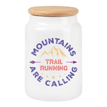 Trail Running - La montagne vous appelle - Boîte à biscuits avec couvercle en bois - blanc - Devant