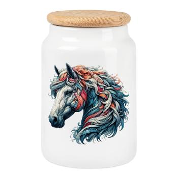 Cheval - Boîte à biscuits avec couvercle en bois - blanc - Devant