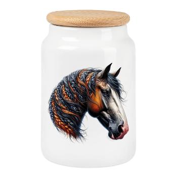 Cheval - Boîte à biscuits avec couvercle en bois - blanc - Devant