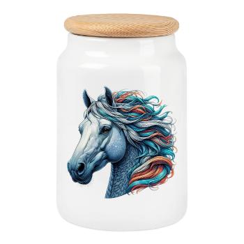 Cheval - Boîte à biscuits avec couvercle en bois - blanc - Devant