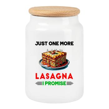Just one more lasagna, I promise - Cookie Jar with Wooden Lid - white - Front