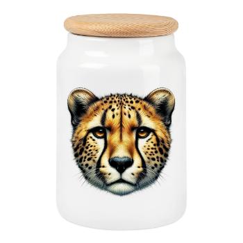 Cheetah - Cookie Jar with Wooden Lid - white - Front
