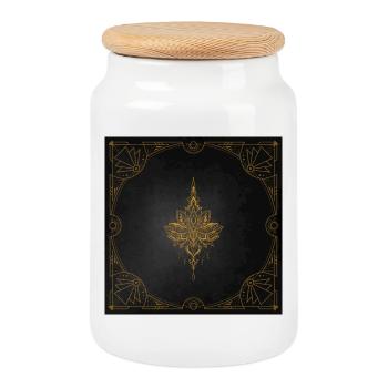Noble Golden Lotus Flower - Cookie Jar with Wooden Lid - white - Front