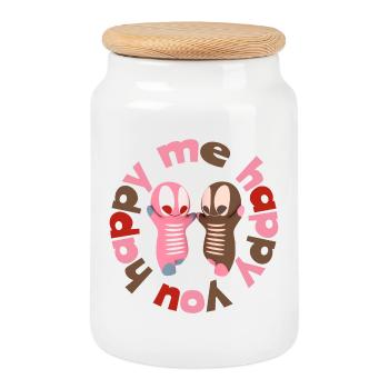 Mignonne figurine kawaii - Boîte à biscuits avec couvercle en bois - blanc - Devant