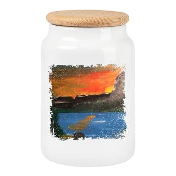 Evening voice. Reproduction of real painted picture - Cookie Jar with Wooden Lid - white - Front