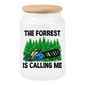 Saw Woodwork Lumberjack Tree Statement Forest - Cookie Jar with Wooden Lid - white - Front