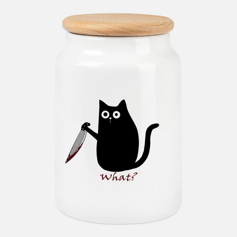 Black Cat - Keksdose mit Holzdeckel - Weiß