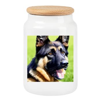 Treu und beschützend: Deutscher Schäferhund - Keksdose mit Holzdeckel - Weiß - Vorne