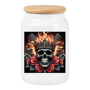 Burning Skull - Cookie Jar with Wooden Lid - white - Front