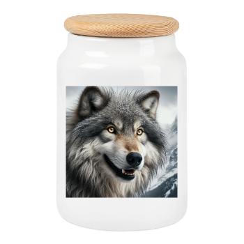 Loup - Boîte à biscuits avec couvercle en bois - blanc - Devant