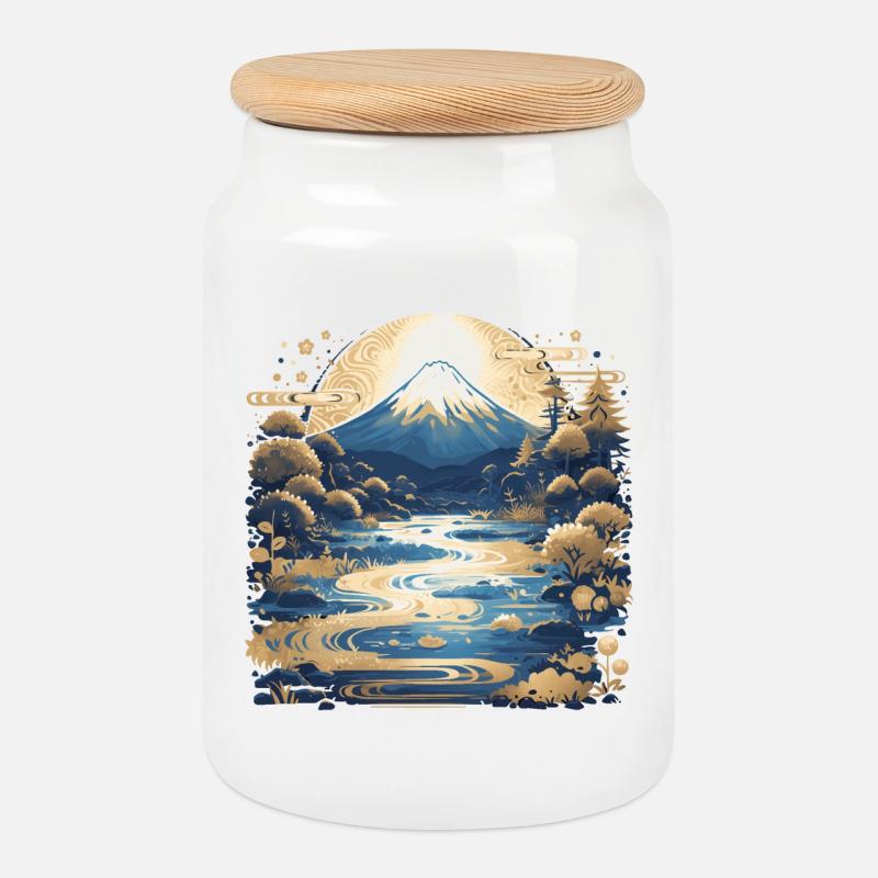 Mount Fuji - Cookie Jar with Wooden Lid - white