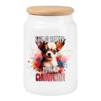 Chihuahua Puppy Cute Life Dog Gift - Cookie Jar with Wooden Lid - white - Front