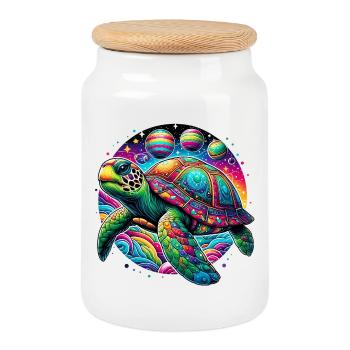 Turtle - Cookie Jar with Wooden Lid - white - Front