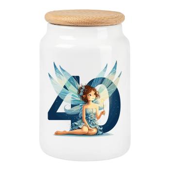 40 Years Fairy Elf Cute Birthday Gift - Cookie Jar with Wooden Lid - white - Front