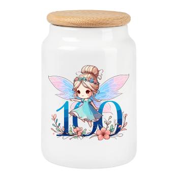 100 Years Fairy Elf Cute Birthday Gift - Cookie Jar with Wooden Lid - white - Front