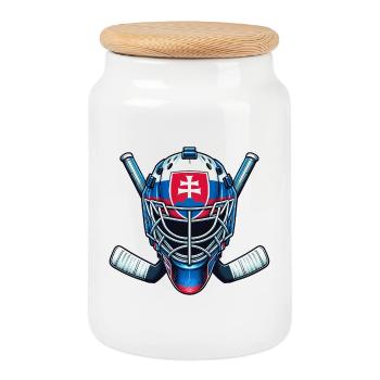 Hockey sur glace Slovaquie Drapeaux Casque Sport - Boîte à biscuits avec couvercle en bois - blanc - Devant