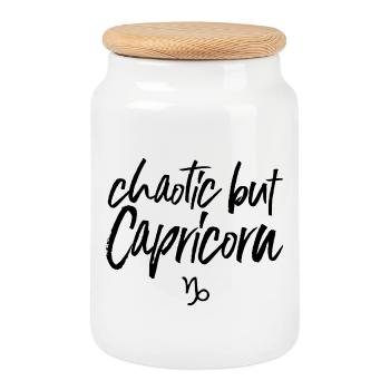 Astro Chaotic but Capricorn - Cookie Jar with Wooden Lid - white - Front