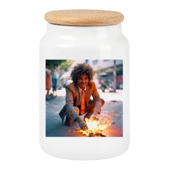 Burning Man 03 - Cookie Jar with Wooden Lid - white - Front