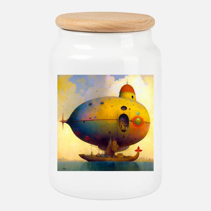 Ship 02 - Cookie Jar with Wooden Lid - white