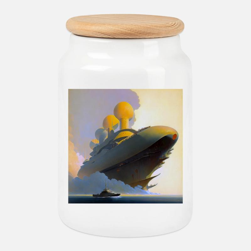 Ship 03 - Cookie Jar with Wooden Lid - white