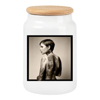 Portrait Frau 04 Tattoo - Keksdose mit Holzdeckel - Weiß - Vorne